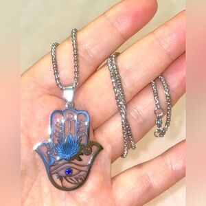 Stainless Steel Hamsa Hand Pendant Necklace. Unisex